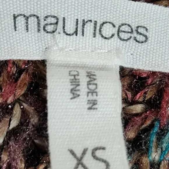Maurices Burgundy Cardigan Sweater XS Colorful Wave Stitch Open Front X Small - Picture 10 of 10
